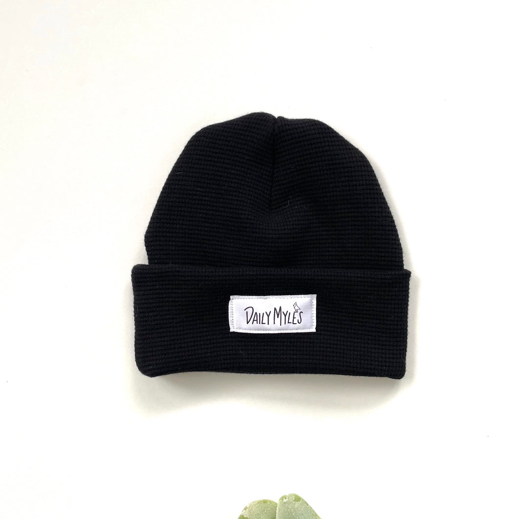 Black Waffle Knit Beanie