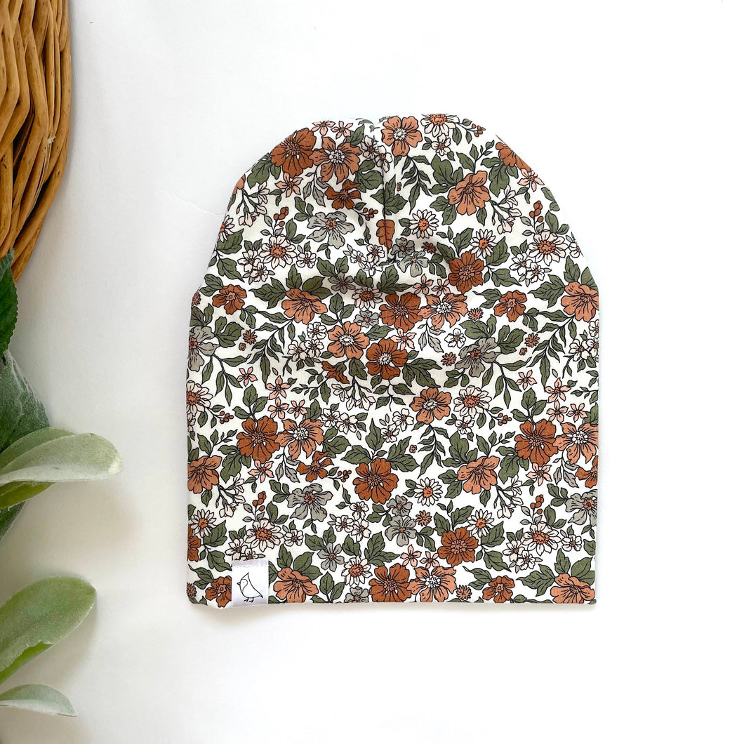 Rust Floral Slouchy Beanie