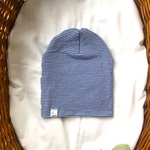 Load image into Gallery viewer, Blue Stripe Bamboo Slouchy Beanie
