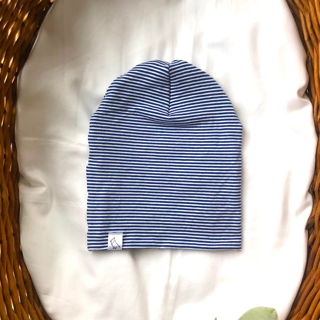 Blue Stripe Bamboo Slouchy Beanie