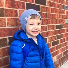 Load image into Gallery viewer, Blue Stripe Bamboo Slouchy Beanie
